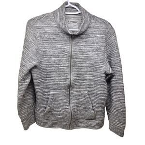 Express Men's Gray Ribbed Mockneck Full Zip Jacket - Small